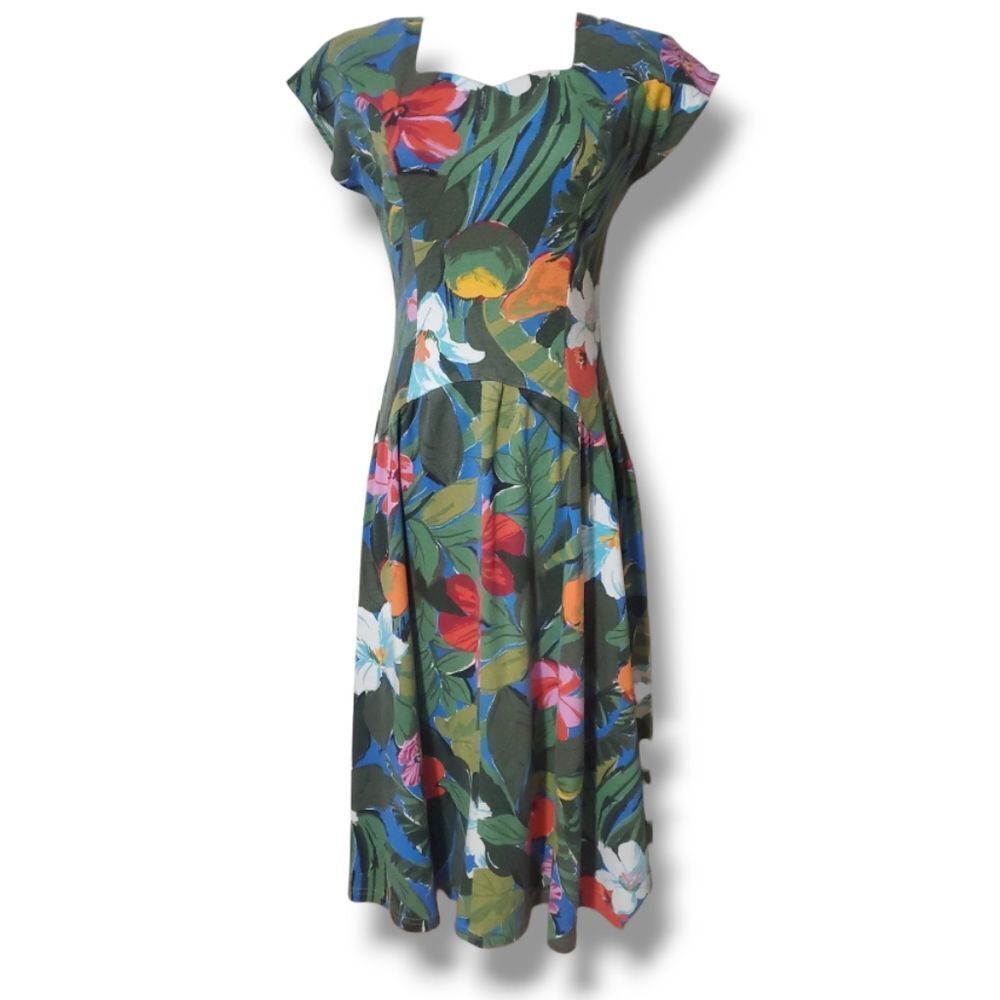 Young Hawaii Multicolor Vintage Pin-Up Tropical Swing Dress